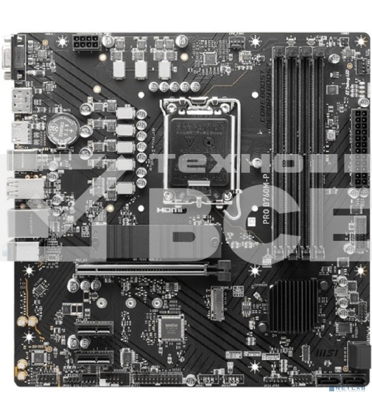 Материнская плата MSI PRO B760M-P DDR5, LGA 1700, Intel B760, 4xDDR5, 4xSATA, 2xM.2, 1xPCIe 4.0 x16, 2xPCIe 3.0 x1, 1xHDMI, 1xDP, 1xVGA, 1x1Gb LAN, 4xUSB-A 2.0, 1xUSB-A 3.2 Gen 1, 1xUSB-C 3.2 Gen 2, 3x3.5 мм, 7.1, mATX
