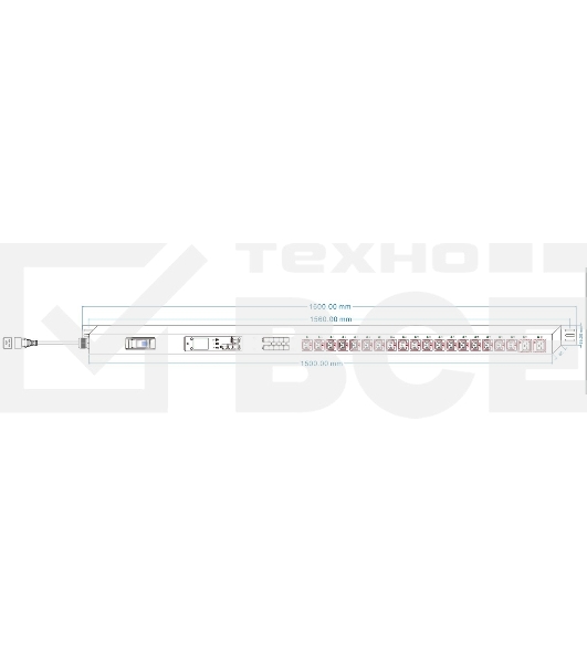 Блок распределения питания Powercom PDU-16AVMS20-18C13-2C19 18*C13+2*C19, 16A, 1,5U (1968234)