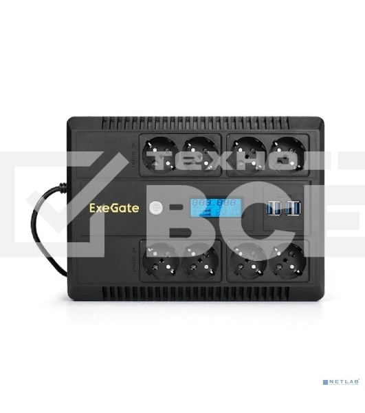 Источник бесперебойного питания ExeGate NEO Smart LHB-650.LCD.AVR.8SH.CH.RJ.USB 650VA/390W, LCD, AVR, 8*Schuko, RJ45/11, USB, 4*USB-порта для зарядки, черный