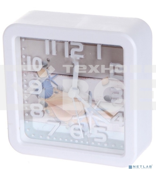 Часы-будильник Perfeo Quartz 'PF-TC-014', квадратные 10,5*10,5 см, ракушка