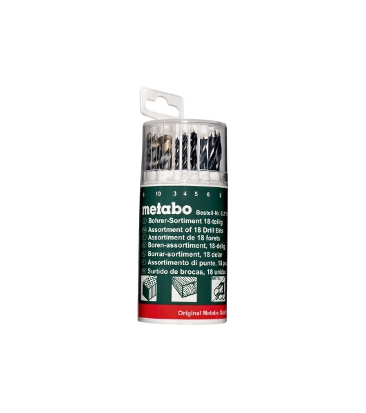 Набор 18 сверел Metabo 627190000 (камень,мет,дер 3-10 мм) пласт.кор