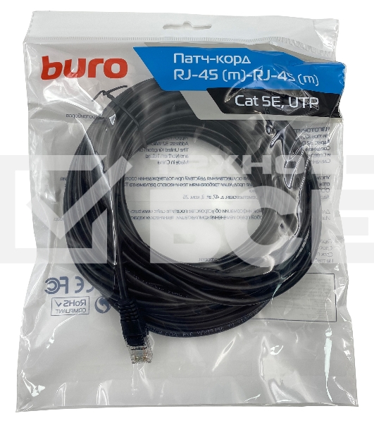 Патч-корд Buro UTP 4 пары cat5E CCA molded 10м черный RJ-45 (m)-RJ-45 (m)