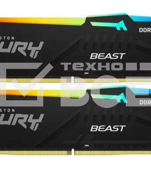 Оперативная память Kingston Fury Beast, DDR5, 64GB (2x32GB), 5200MHz, CL40, с радиатором, RGB, черный