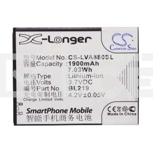 Аккумулятор CameronSinoCS-LVA880SL BL219 для Lenovo A916 3.7V / 1900mAh / 7.03Wh