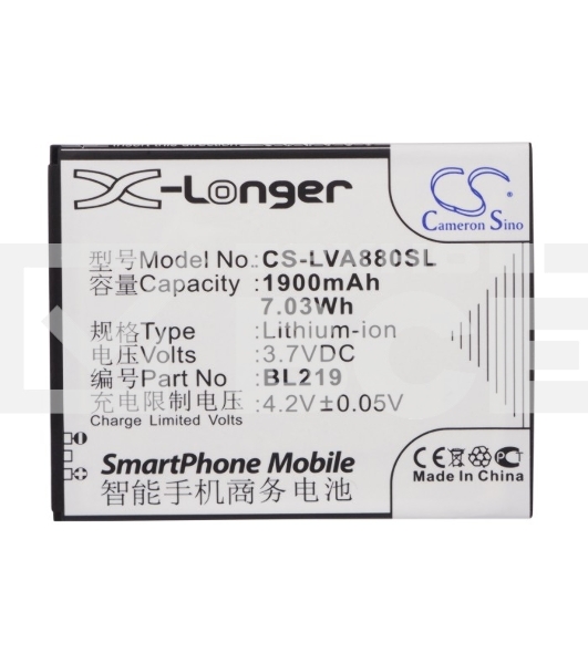 Аккумулятор CameronSinoCS-LVA880SL BL219 для Lenovo A916 3.7V / 1900mAh / 7.03Wh