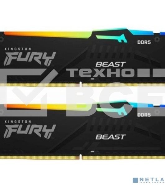 Оперативная память Kingston Fury Beast, DDR5, 64GB (2x32GB), 5600MHz, CL40, с радиатором, RGB, черный