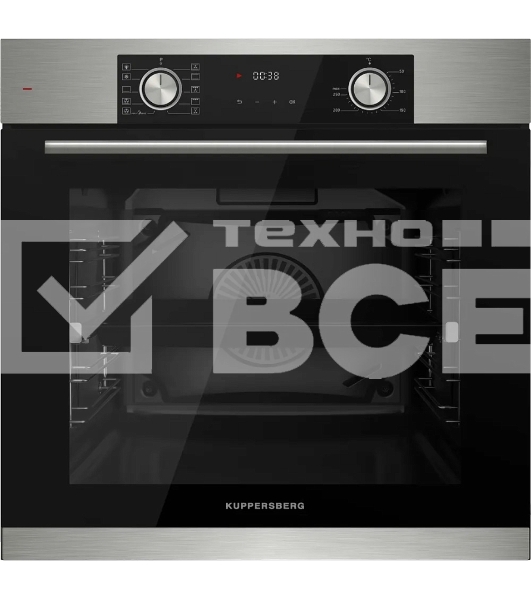 Встраиваемый духовой шкаф Kuppersberg HF 610 BX 60 см, 80 л, 10 режимов, эмаль легкой очистки, поворотные переключатели, телескопические направляющие на 1 уровне, черный - нержавеющая сталь