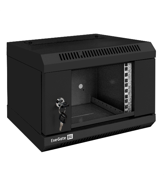 Шкаф телекоммуникационный 10' настенный 4U ExeGate EC-WM-4U.310.G.BLACK (10”, 4U, 330x310x230mm (ШхГхВ), передняя дверь закаленное стекло, пыле- и влагозащита IP23, черный RAL 9004)