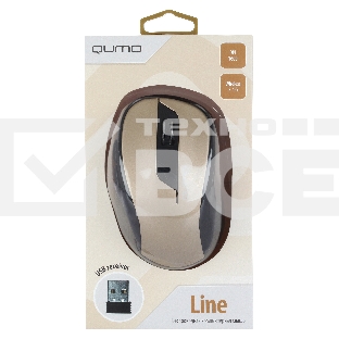 Мышь беспроводная Qumo Office Line M64 золотистый, 1600 dpi, радиоканал, USB, кнопки - 6