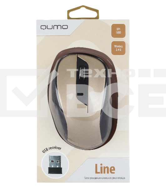 Мышь беспроводная Qumo Office Line M64 золотистый, 1600 dpi, радиоканал, USB, кнопки - 6