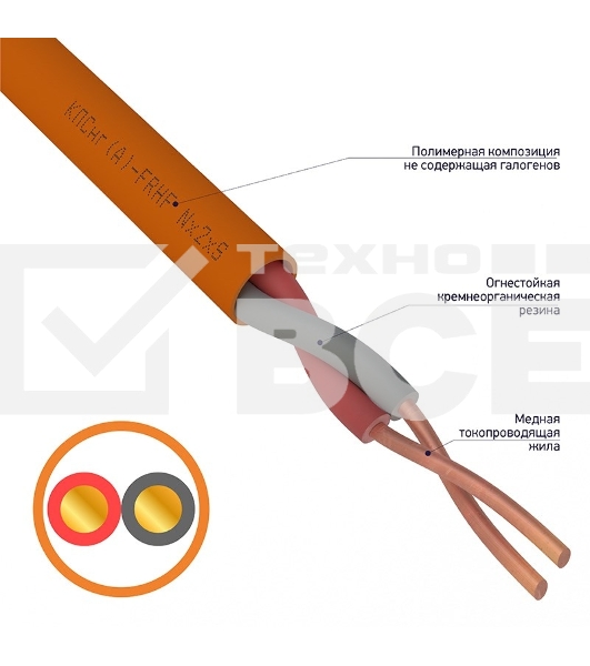 Кабель огнестойкий Rexant КПСнг(А)-FRHF 1x2x0,75 мм², бухта 200 м