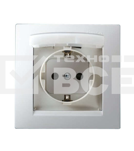 Розетка 1-м СП Simon15 с защ. крышкой защ. шторки с заземл. IP44 бел. Simon 1590450-030