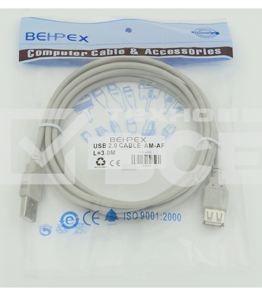 Кабель USB 2.0 Am-Af удлинитель 3м