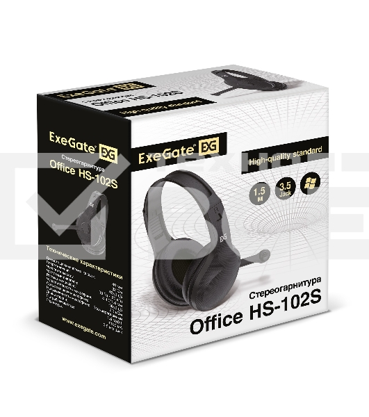 Стереогарнитура ExeGate EX289748RUS Office HS-102S (3,5мм Jack интерфейс, длина кабеля 1,5м)