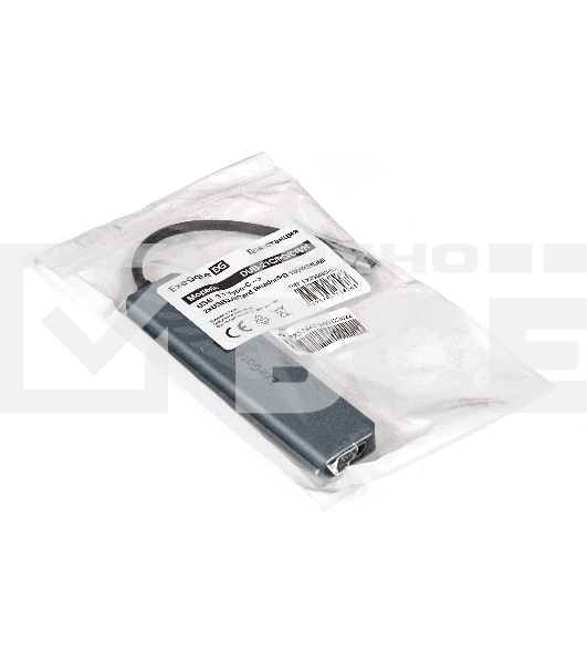 Док-станция ExeGate EX293983RUS DUB-21C/PD/CR/H (кабель-адаптер USB Type-C --> 2xUSB3.0 + Card Reader + PD 100W + HDMI 4K@60Hz, Plug&Play, серый)
