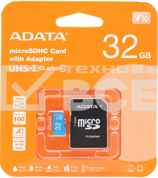 Флеш карта microSD 32GB ADATA microSDHC Class 10 UHS-I A1 100/20 MB/s (SD адаптер)