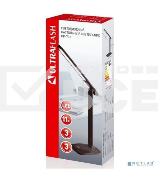 Светильник настольный UF-731 С02 LED 11Вт 3 ур. ярк. черный Ultraflash 14180