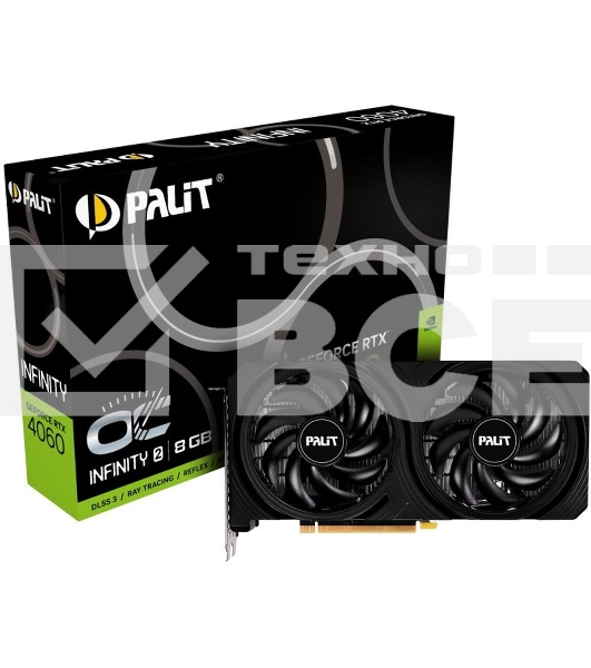 Видеокарта Palit RTX4060 INFINITY 2 OC NVIDIA GeForce RTX 4060 8Gb 128bit PCI-E 4.0 GDDR6 1830/17000 HDMIx1 DPx3 HDCP Ret