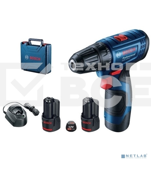 Дрель-шуруповерт Bosch GSR-120, Аккумуляторная, 12 В, 2 АКБ, Кейс