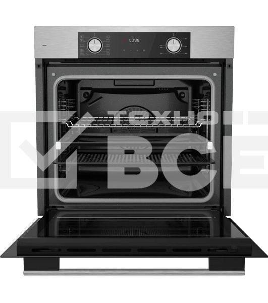 Встраиваемый духовой шкаф Kuppersberg HF 610 BX 60 см, 80 л, 10 режимов, эмаль легкой очистки, поворотные переключатели, телескопические направляющие на 1 уровне, черный - нержавеющая сталь