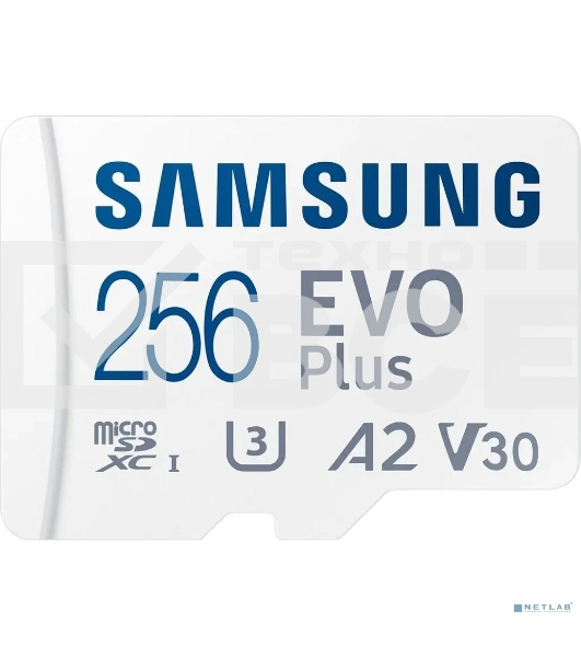 Флеш карта microSDXC 256Gb Samsung EVO Plus Class 10, A2, V30, UHS-I (U3), W 90 МБ/с, R 160 МБ/с, MB-MC256SA/KR адаптер на SD