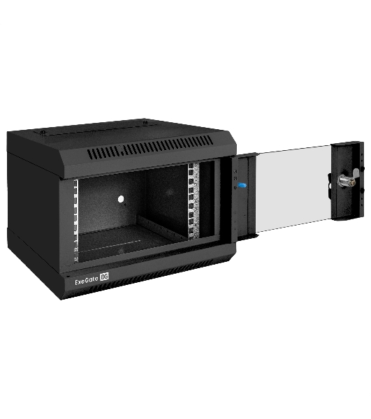 Шкаф телекоммуникационный 10' настенный 4U ExeGate EC-WM-4U.310.G.BLACK (10”, 4U, 330x310x230mm (ШхГхВ), передняя дверь закаленное стекло, пыле- и влагозащита IP23, черный RAL 9004)