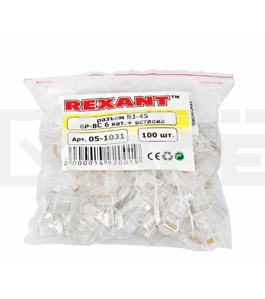 Разъем Rexant  RJ-45(8P8C) под витую пару, UTP, категория 6, с вставкой