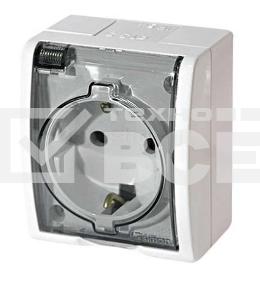Розетка 1-м ОП Simon15 с защ. крышкой с заземл. IP54 бел. Simon 1594445-030