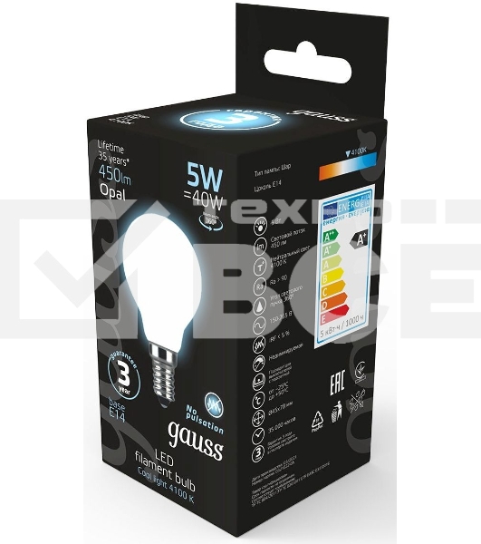Лампа светодиодная Filament Шар E14 5Вт 4100К OPAL GAUSS 105201205