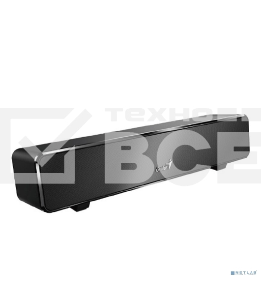 Мини саундбар Genius SoundBar 100. Ультракомпактный. Выходная мощность 6Вт. Тип подключения: USB. Частотная характеристика: 110-20000Гцz. Встроенный регулятор громкости. Аудиовыход 3,5 мм. Цвет: черный