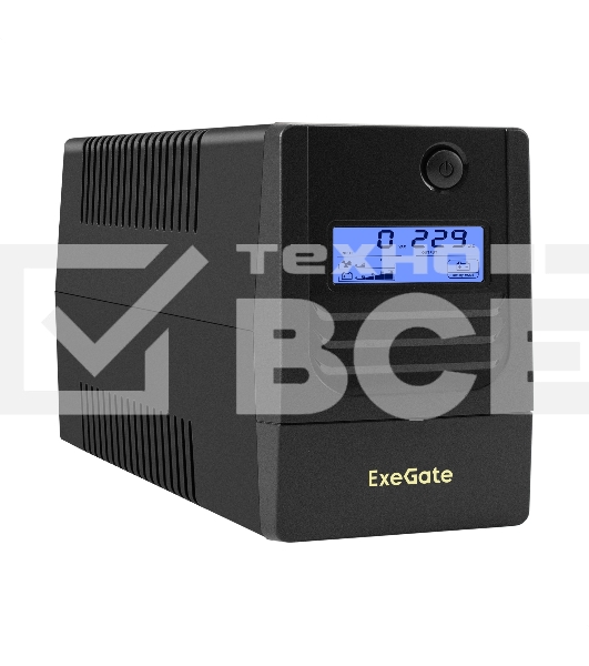 Источник бесперебойного питания ExeGate Smart LB-650.LCD.AVR.2SH.USB (650VA/390W, LCD, AVR, 2*Schuko, USB, батарея 12V 7Ah, черный)