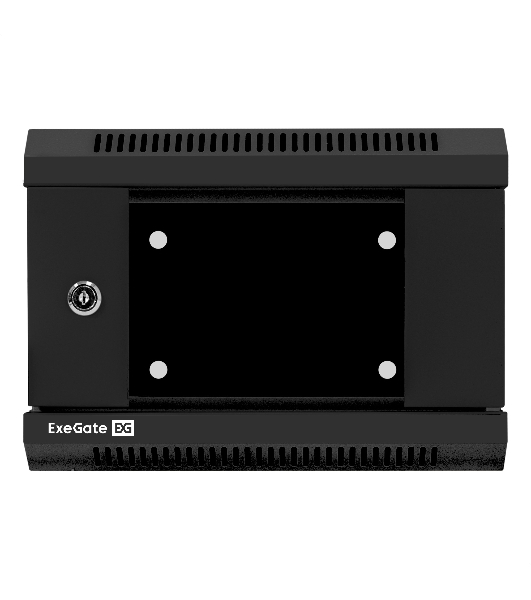 Шкаф телекоммуникационный 10' настенный 4U ExeGate EC-WM-4U.310.G.BLACK (10”, 4U, 330x310x230mm (ШхГхВ), передняя дверь закаленное стекло, пыле- и влагозащита IP23, черный RAL 9004)