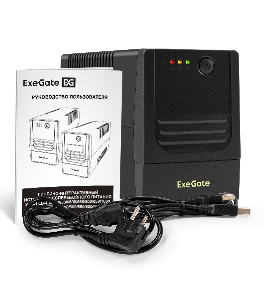 ИБП ExeGate Power NB-800.LED.AVR.4C13.USB (800VA/480W, LED, AVR, 4*C13, USB, батарея 12V 9Ah, Black)