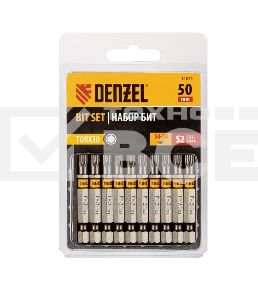 Набор бит TORX 30х50, сталь S2, шестигранный профиль, 10 шт.  Denzel