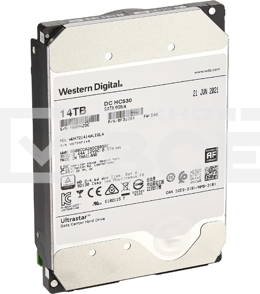 Жесткий диск HDD HGST SATA Server 14Tb Ultrastar DC HC530 7200 6Gb/s 512MB (individual service box,1pc/box) 1 year warranty (replacement WUH721414ALE6L4, ST14000NM000J, ST14000NM001G, ST12000NM0008, HUH721212ALE604, MG07ACA14TE)
