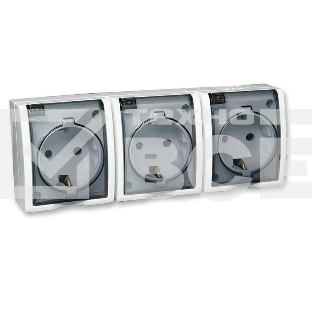 Розетка 3-м ОП Simon15 с защ. крышкой с заземл. IP54 бел. Simon 1594437-030