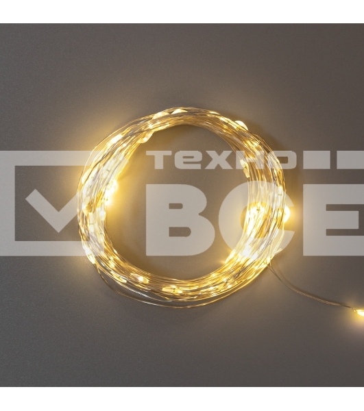 Гирлянда Роса 10м, 100LED, теплый белый, IP44, на батарейках 3хАА, с пультом 8 режимов NEON-NIGHT