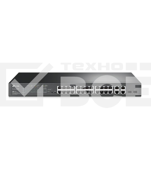 Сетевой коммутатор JetStream 24-port 10/100Mbps + 4-port Gigabit L2 Smart Switch with 24-port PoE+, PoE budget up to 250W, support PoE power management, with abundant L2 features,1U rack mountable, full managed via web UI/CLI/SSH/Telnet/SNMP