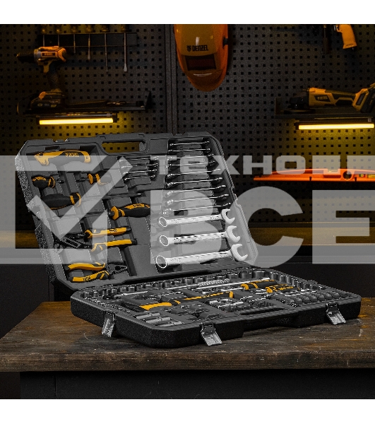 Набор инструментов Denzel 1/2', 1/4', CrV, S2, пластиковый кейс, 122 предмета