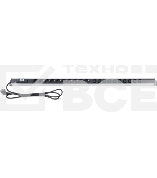 Блок распределения питания Rexant для 19' шкафов, верт, 10 розеток СЕЕ 7/4, 10 розеток C13, 16А, автомат защиты, алюм корп, шнур 2м, вилка СЕЕ 7/7