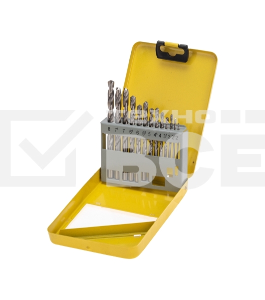 Набор сверл по металлу, 2-8мм (через 0,5мм), HSS, цилиндрический хвостовик, металлический кейс, 13 шт. Kranz
