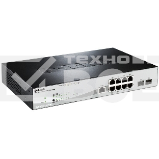 Управляемый коммутатор D-Link DGS-1210-10P/ME 2 уровня с 8 портами 10/100/1000Base-T с поддержкой PoE и 2 портами 1000Base-X SFP