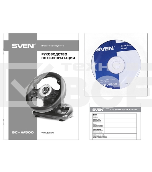 Руль SVEN GC-W500 (педали, вибро, скоба, лепестки, D-pad, 10 кл, резин. вставки, PC/Xinput)