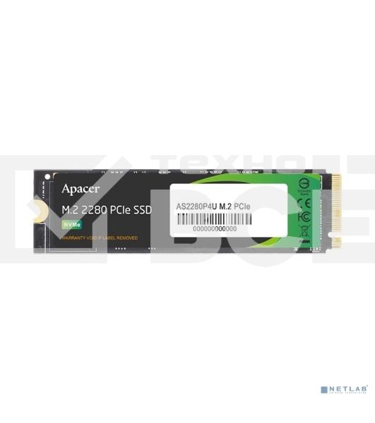 Накопитель SSD Apacer AS2280P4U, 1Tb, M.2 2280, PCIe 3.0 x4, NVMe, R/W 3500/3000