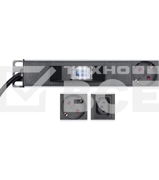 Блок распределения питания Rexant для 19' шкафов, верт, 10 розеток СЕЕ 7/4, 10 розеток C13, 16А, автомат защиты, алюм корп, шнур 2м, вилка СЕЕ 7/7