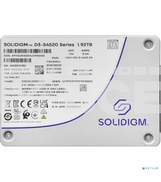 Накопитель SSD Solidigm Intel S4520 Series SSD SATA 2.5' 1.92TB