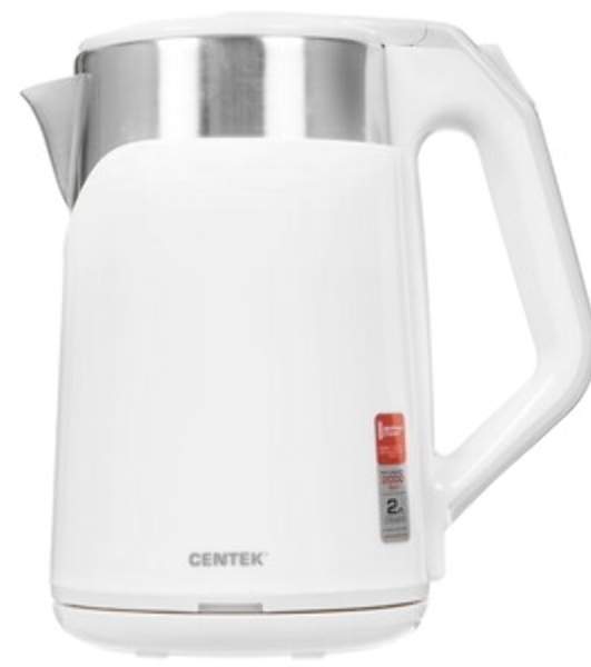 Электрочайник Centek CT-0023 белый, 2.0 л, 2000 Вт, скрытый нагревательный элемент