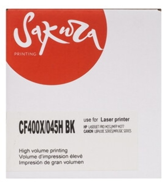 Картридж лазерный Sakura CF400X/045HBK для HP Color LaserJet Pro M252n/M252dn/MFP277dw/277n и Canon i-SENSYS LBP-610C, MF-630C, черный, 2800к.