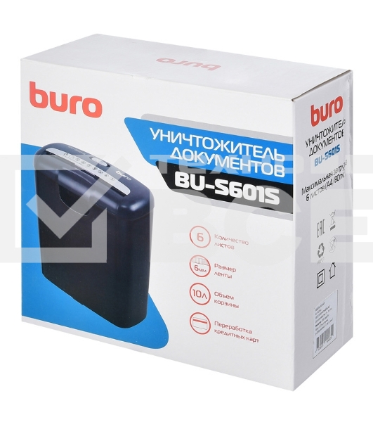 Шредер Buro Home BU-S601S (секр.Р-1)/ленты/6лист./10лтр./пл.карты
