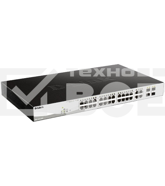 Коммутатор D-Link DGS-1210-28P/FL1A, L2 Managed Switch with 24 10/100/1000Base-T ports and 4 100/1000Base-T/SFP combo-ports (24 PoE ports 802.3af/802.3at (30 W), PoE Budget 193 W).8K Mac address, 802.3x Flow Co